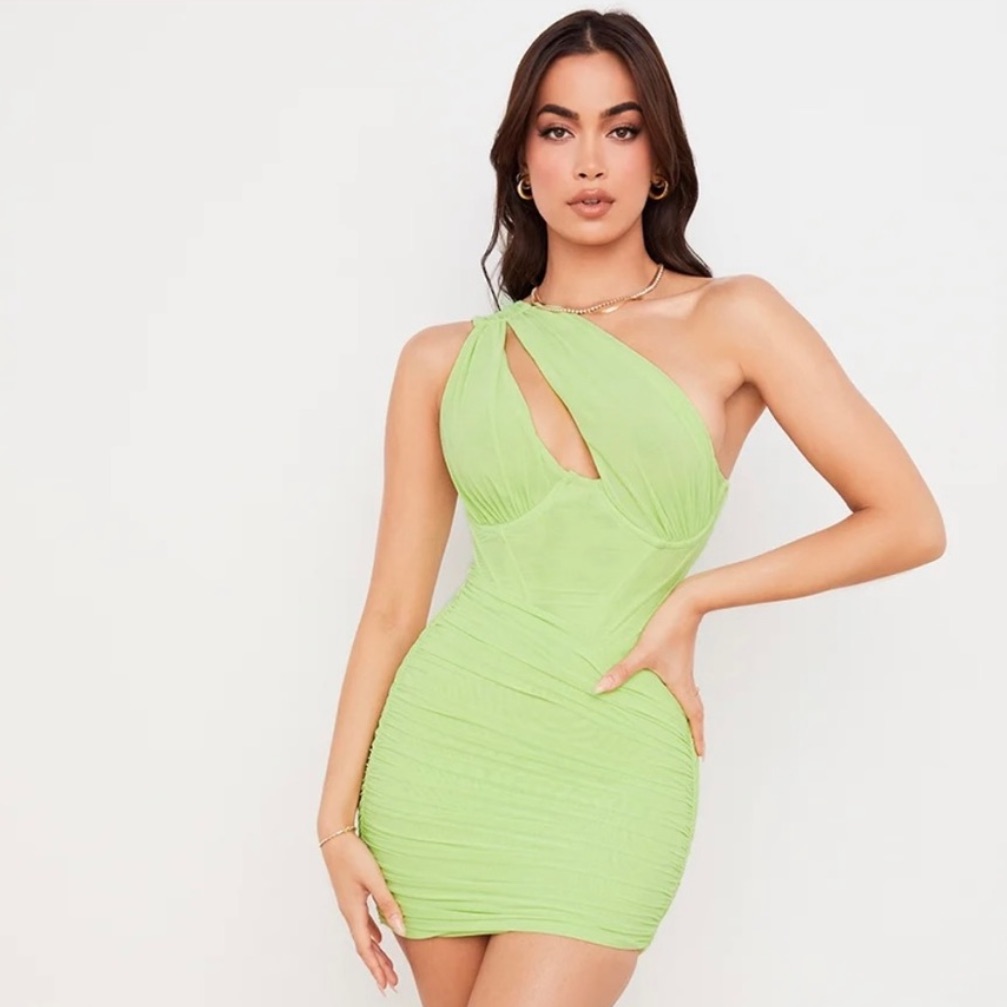 House Of Cb Clementine Lime Cut Out Mini Dress Size Xs